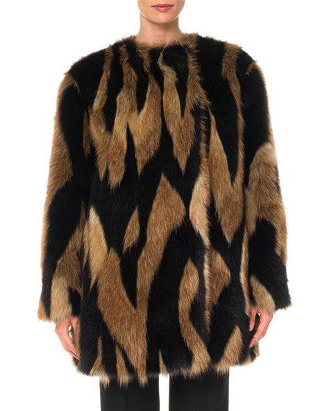 Shop Givenchy Intarsia Boxy Faux Fur Coat .